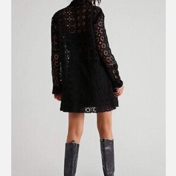 Free People Yesenia Crochet Lace 4 / S Black 3-Pc Bralette Mini Skirt Jacket Set - Picture 6 of 13